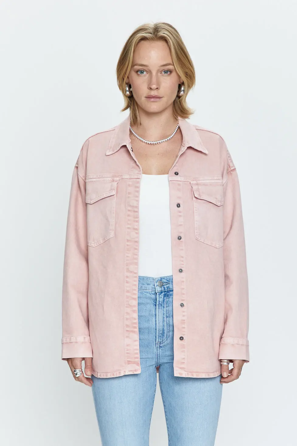 Pistola Mandy Oversized Shacket In Mellow Rose Snow 1