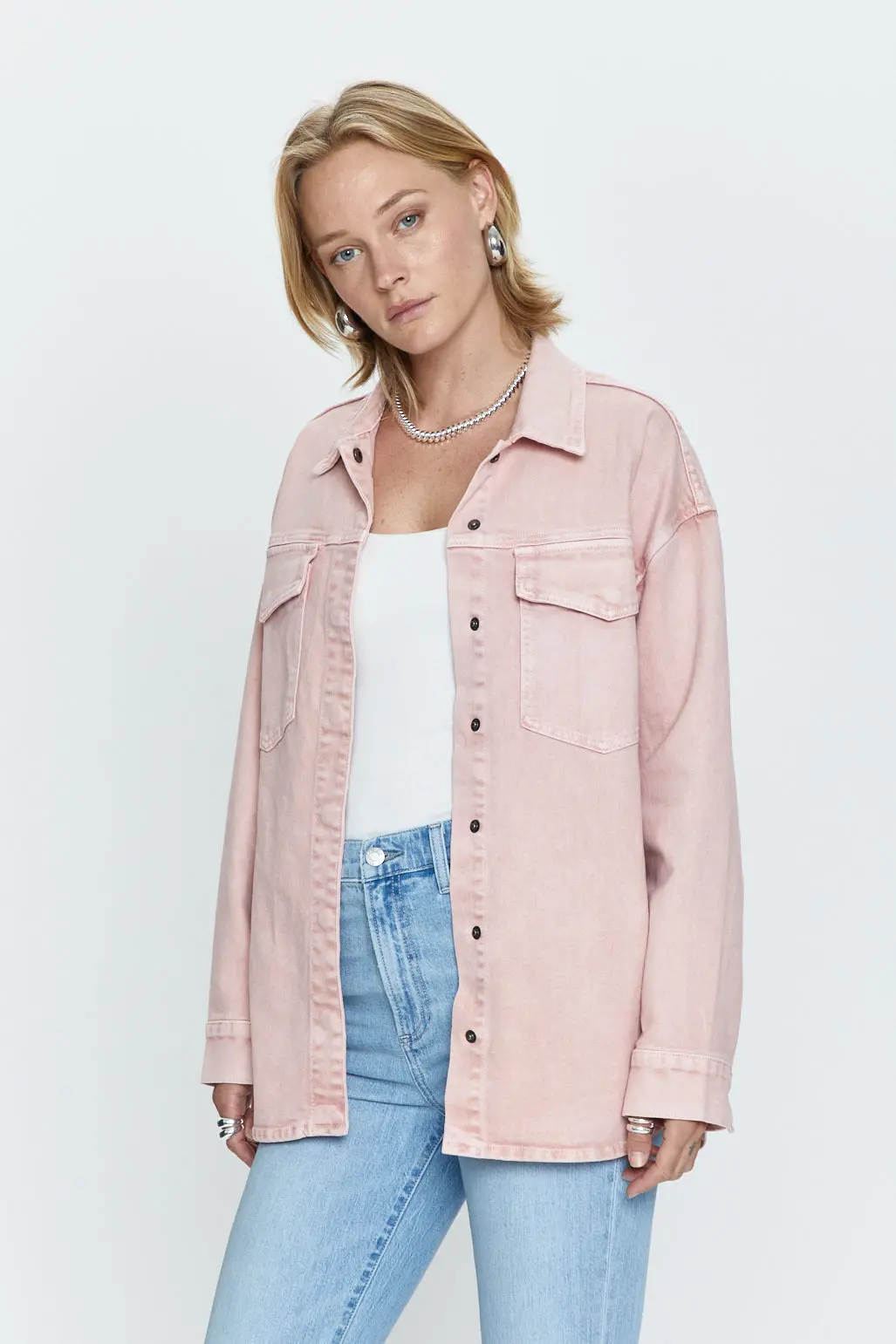 Pistola Mandy Oversized Shacket In Mellow Rose Snow 2