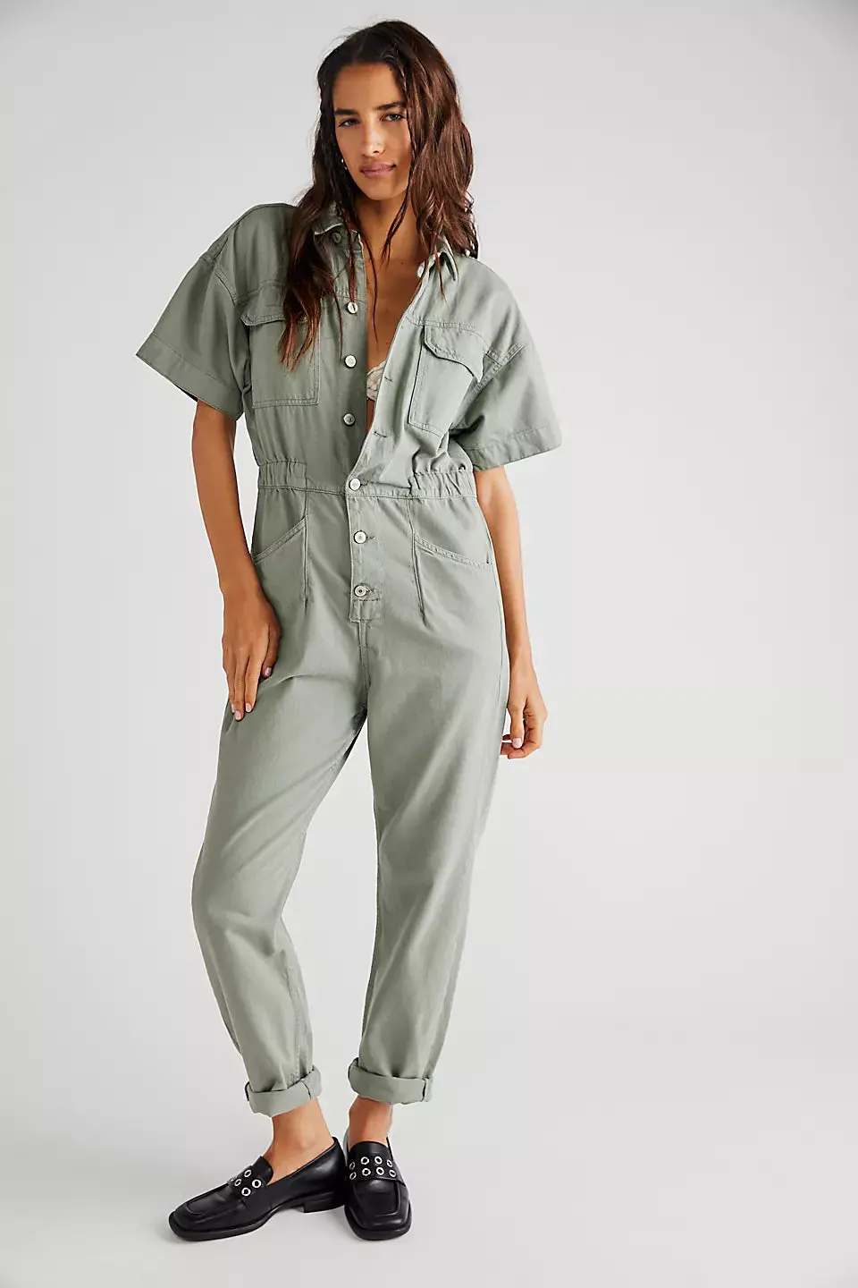 Free People Marci Jumpsuit In Washed Army 1