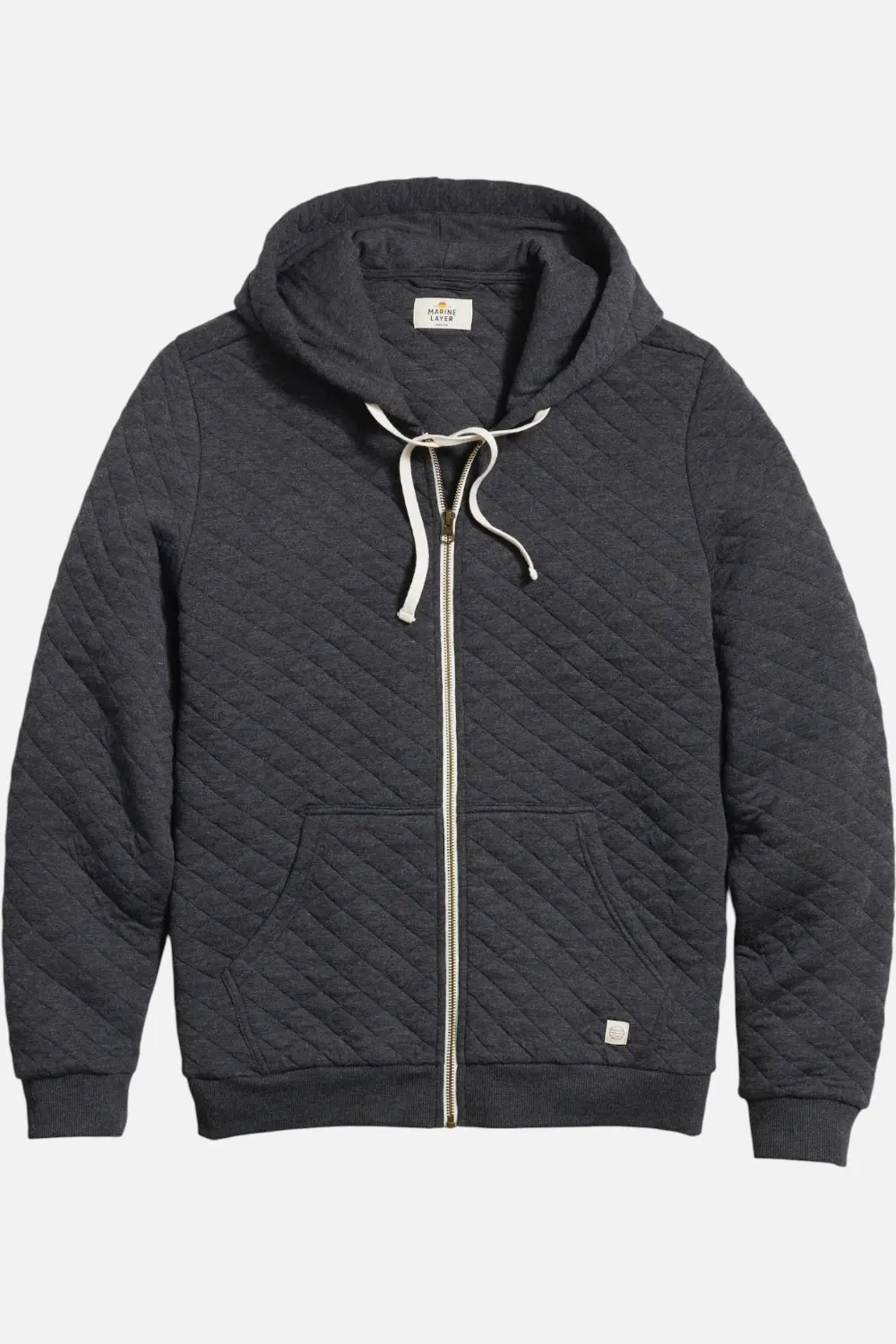 Marine Layer Men's Corbet Quilted Full Hoodie Zip Dark Heather Grey 1