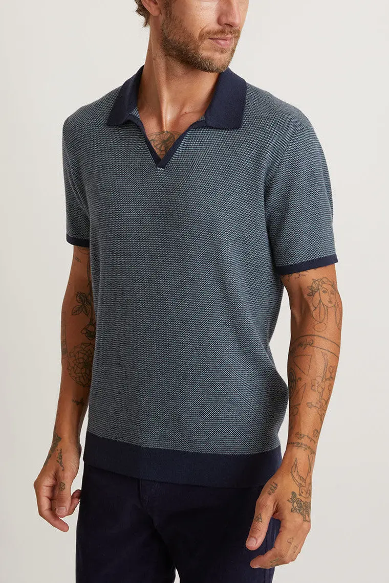 Marine Layer Liam Polo Short Sleeve Sweater Shirt In Dark Indigo 1