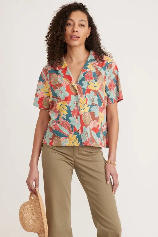 Marine Layer Lucy Short Sleeve Resort Shirt In Hibiscus Floral 1