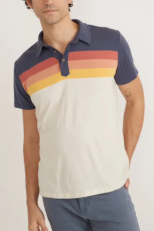 Marine Layer Ombre Stripe Polo In Vintage Indigo Sunset Stripe 1