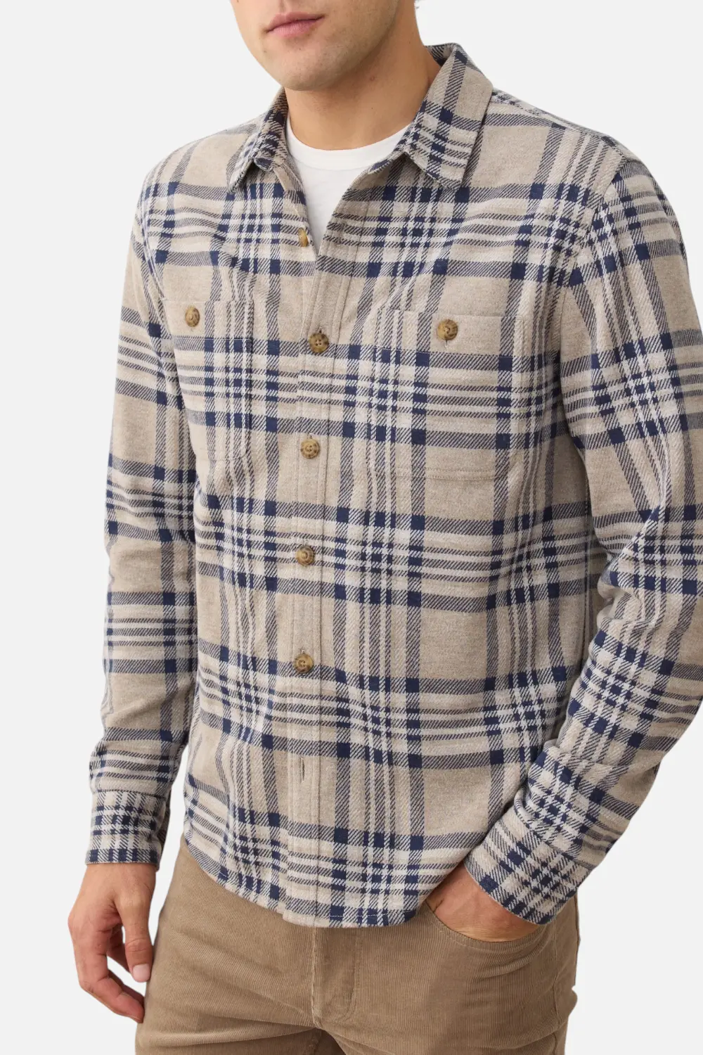 Marine Layer Men's Pacifica Stretch Twill Overshirt In Taupe Plaid 1