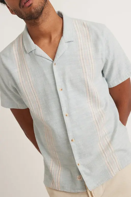 Marine Layer Short Sleeve Stretch Selvage Resort Shirt In Blue Vertical Stripe 1