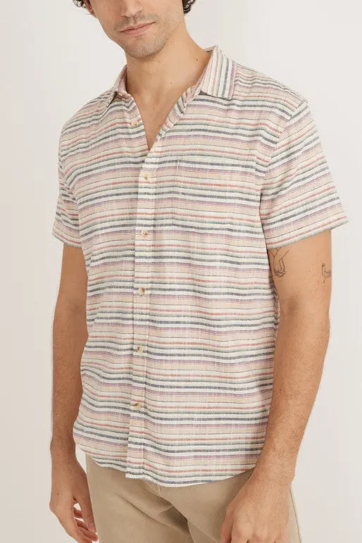 Marine Layer Short Sleeve Stretch Selvage Shirt In Multi Stripe 1
