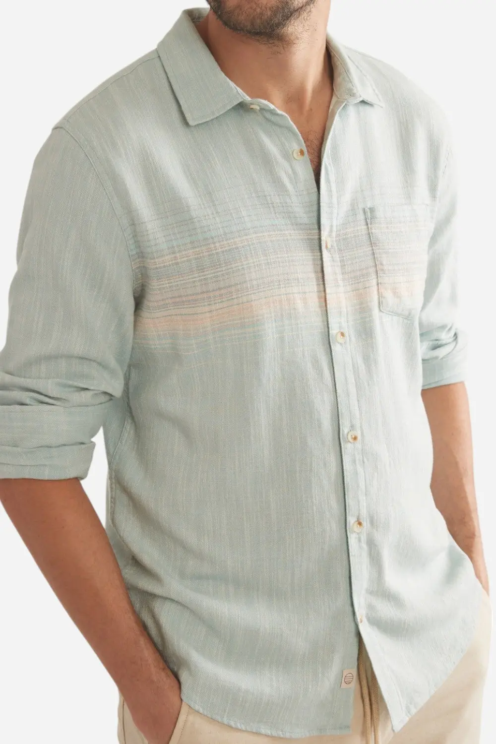 Marine Layer Stretch Selvage Classic Long-Sleeve In Blue Pink Stripe 1