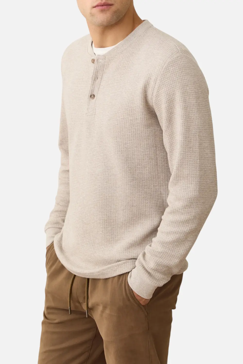 Marine Layer Men's Waffle Henley Long Sleeve In Oatmeal 1