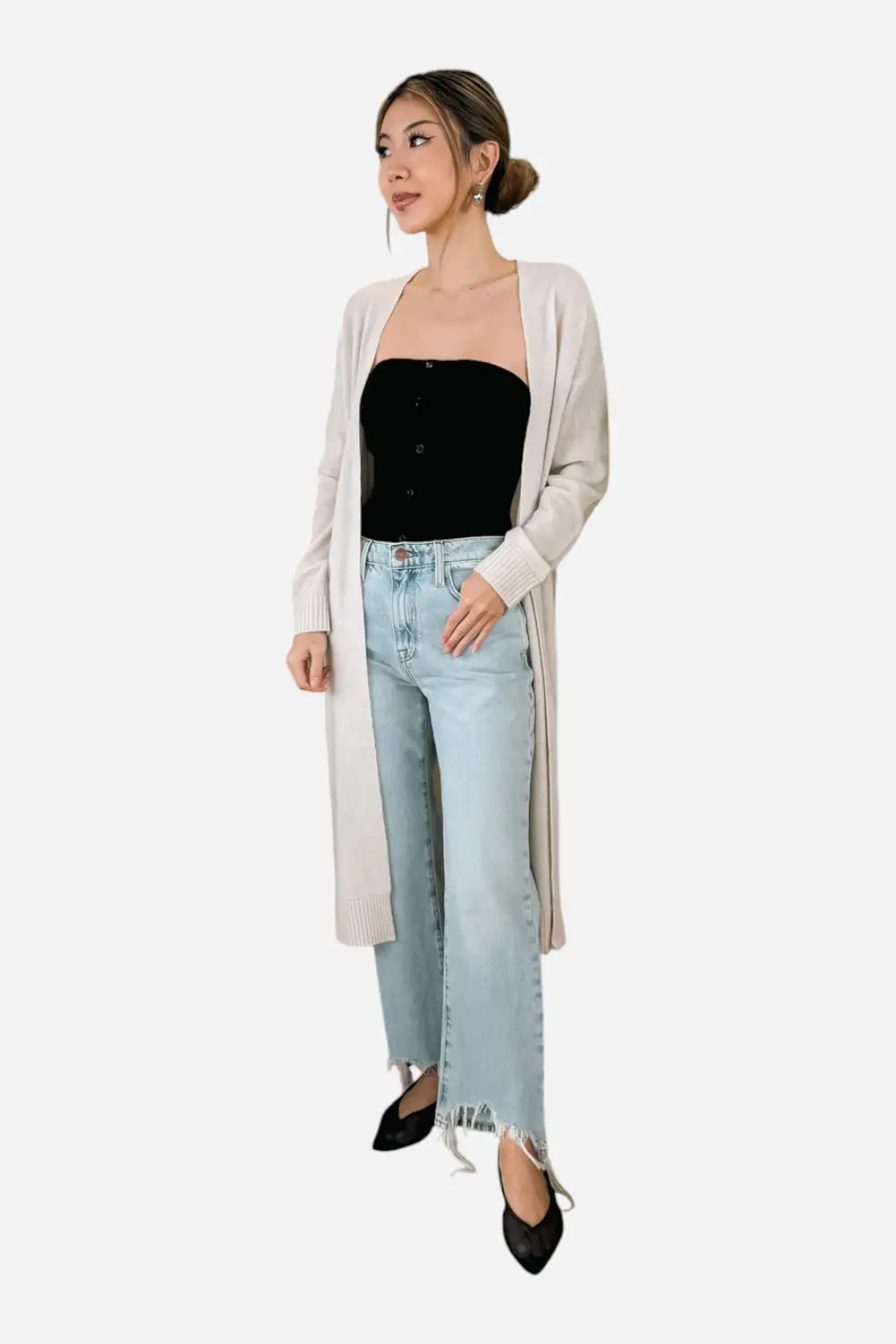 W. Cashmere Mario Open Cardigan In Fog 1