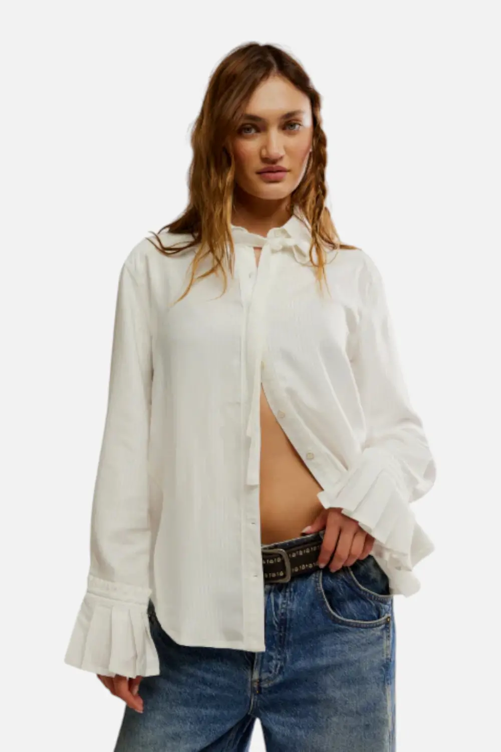 Free People Mary Lou Silky Shirt In Clean Ivory 1