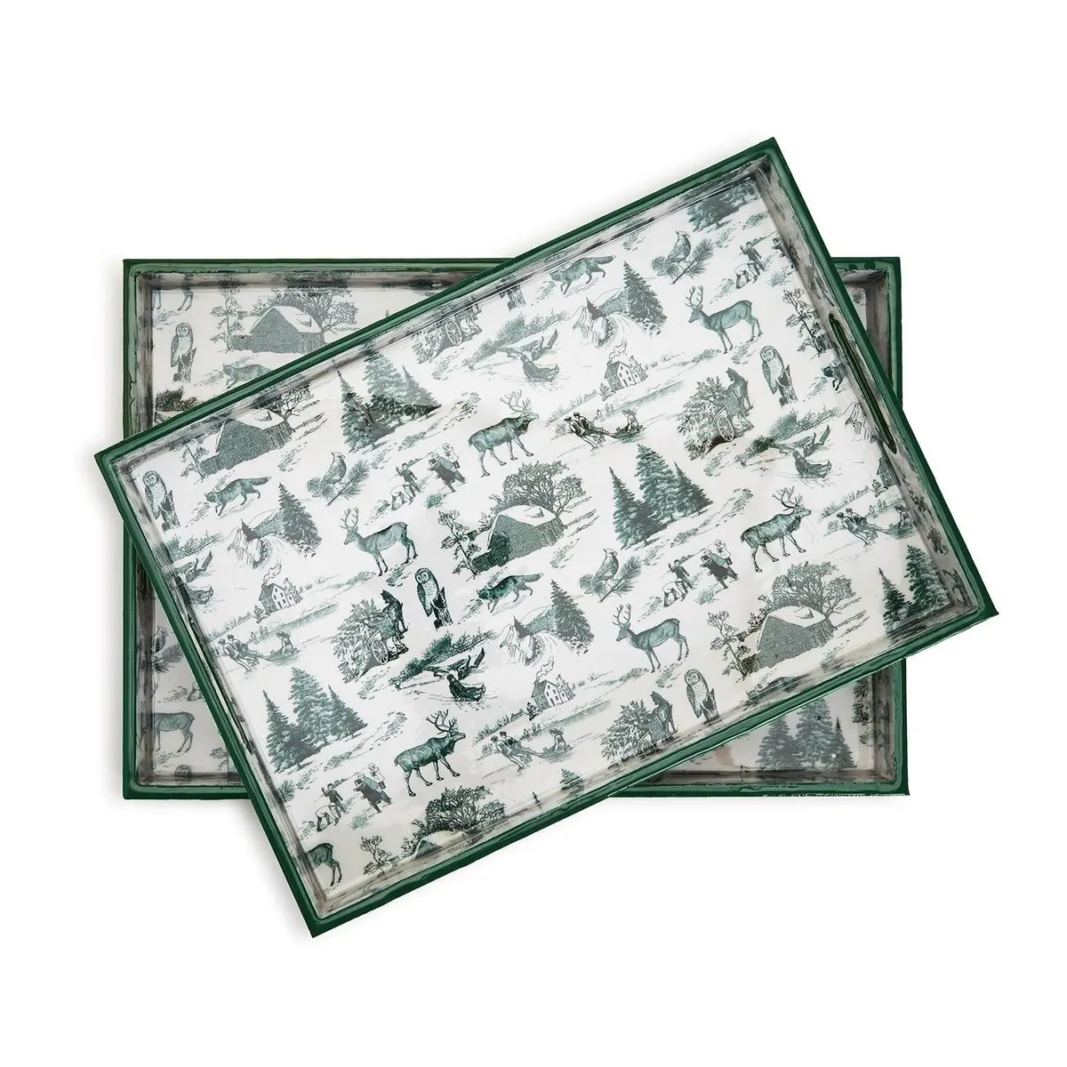 Large Green Forest Christmas Rectangle Gallery Tray 1