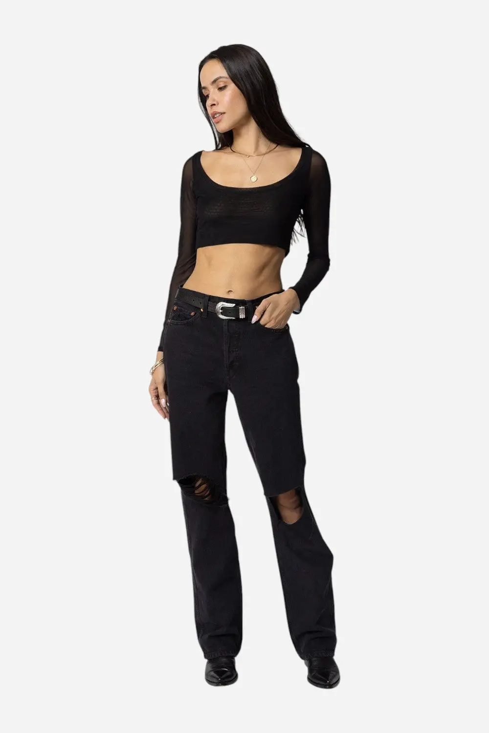 Stillwater Mesh Ventanas Top In Black 1