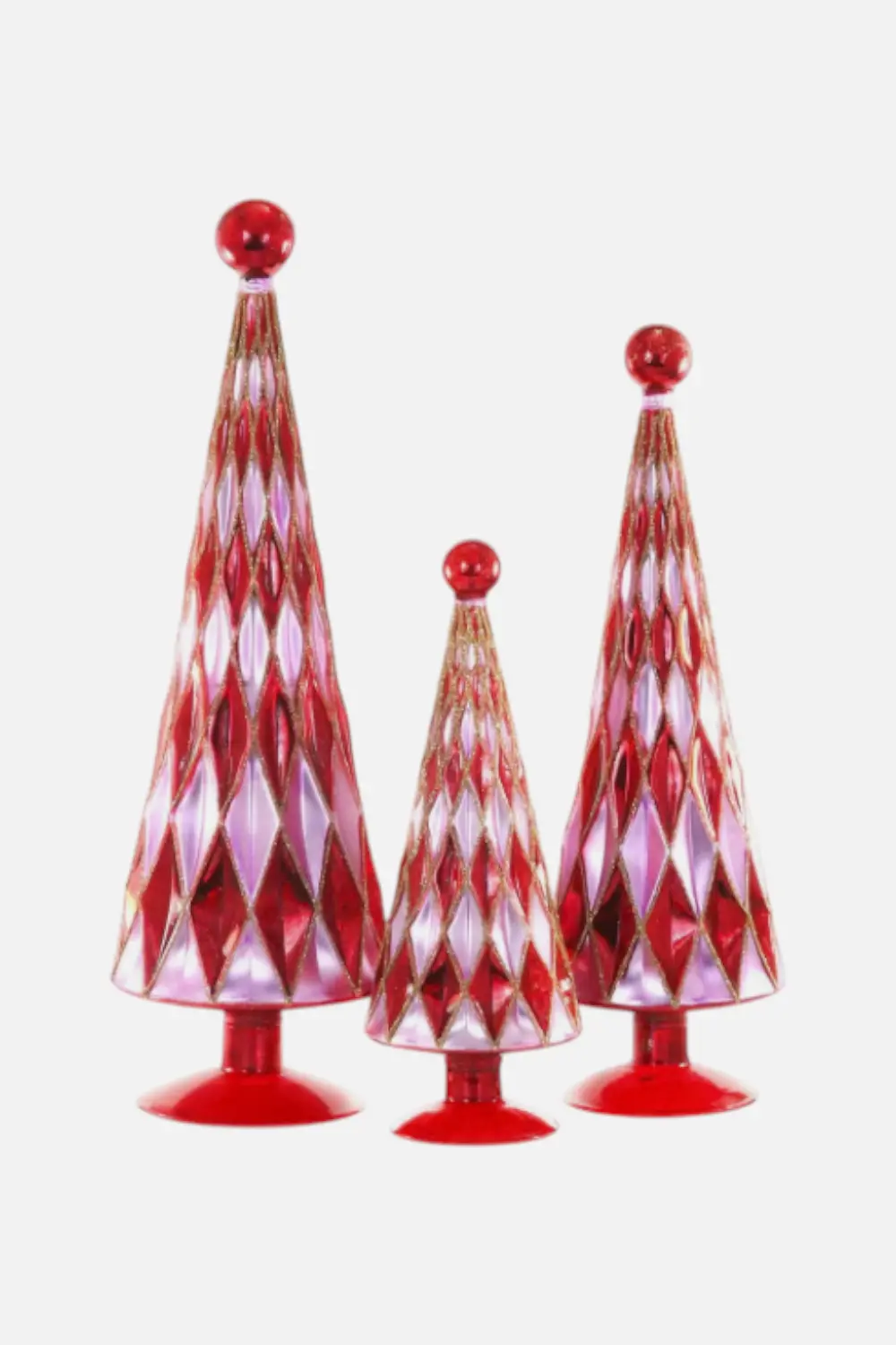 Mid Century Diamond Trees In Red Lilac Set Of 3 1