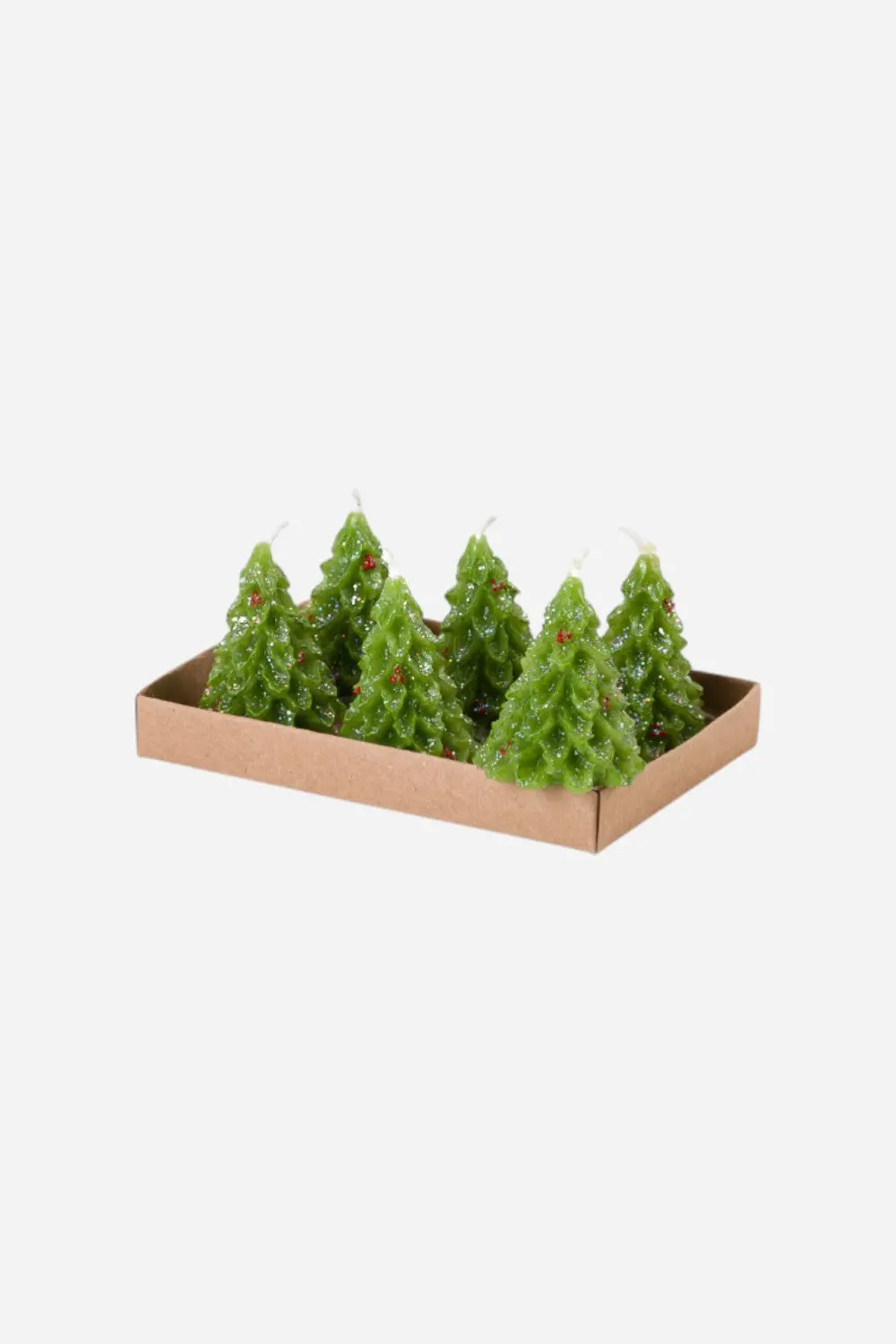 Mini Christmas Tree With Red Berry Candle, Set Of 6 1