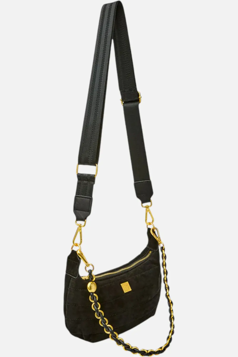 Mini Moon Shoulder Bag In Black Luxe Suede 1