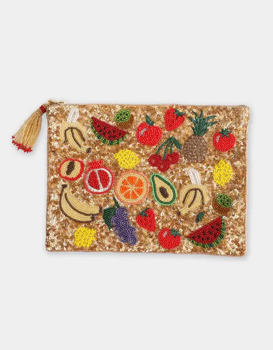 Olivia Dar Mixed Fruits Pouch Jewelry Bag Small In Gold 1