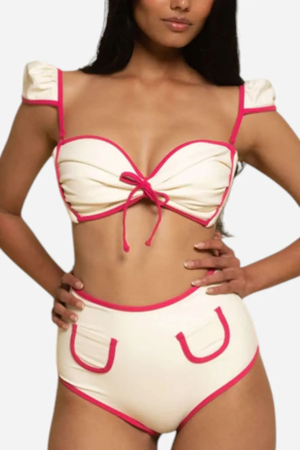 Montce Cream Raspberry Binded Cabana Bows Bikini Top 2