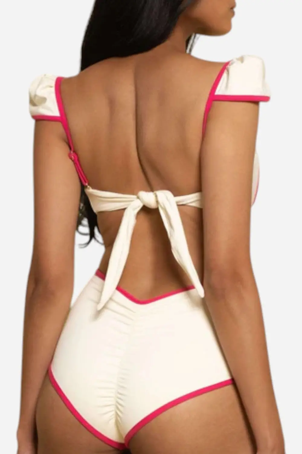 Montce Cream Raspberry Binded Cabana Bows Bikini Top 3