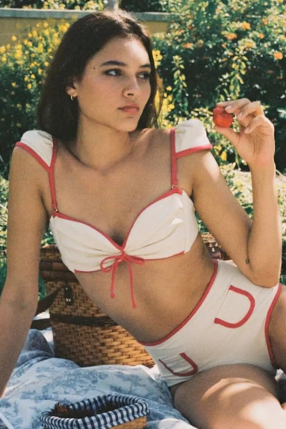 Montce Cream Raspberry Binded Cabana Bows Bikini Top 4
