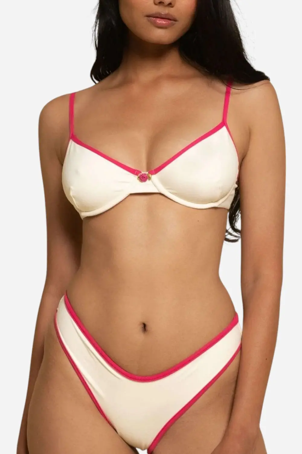 Montce Cream Raspberry Binded Dainty Bikini Top 2