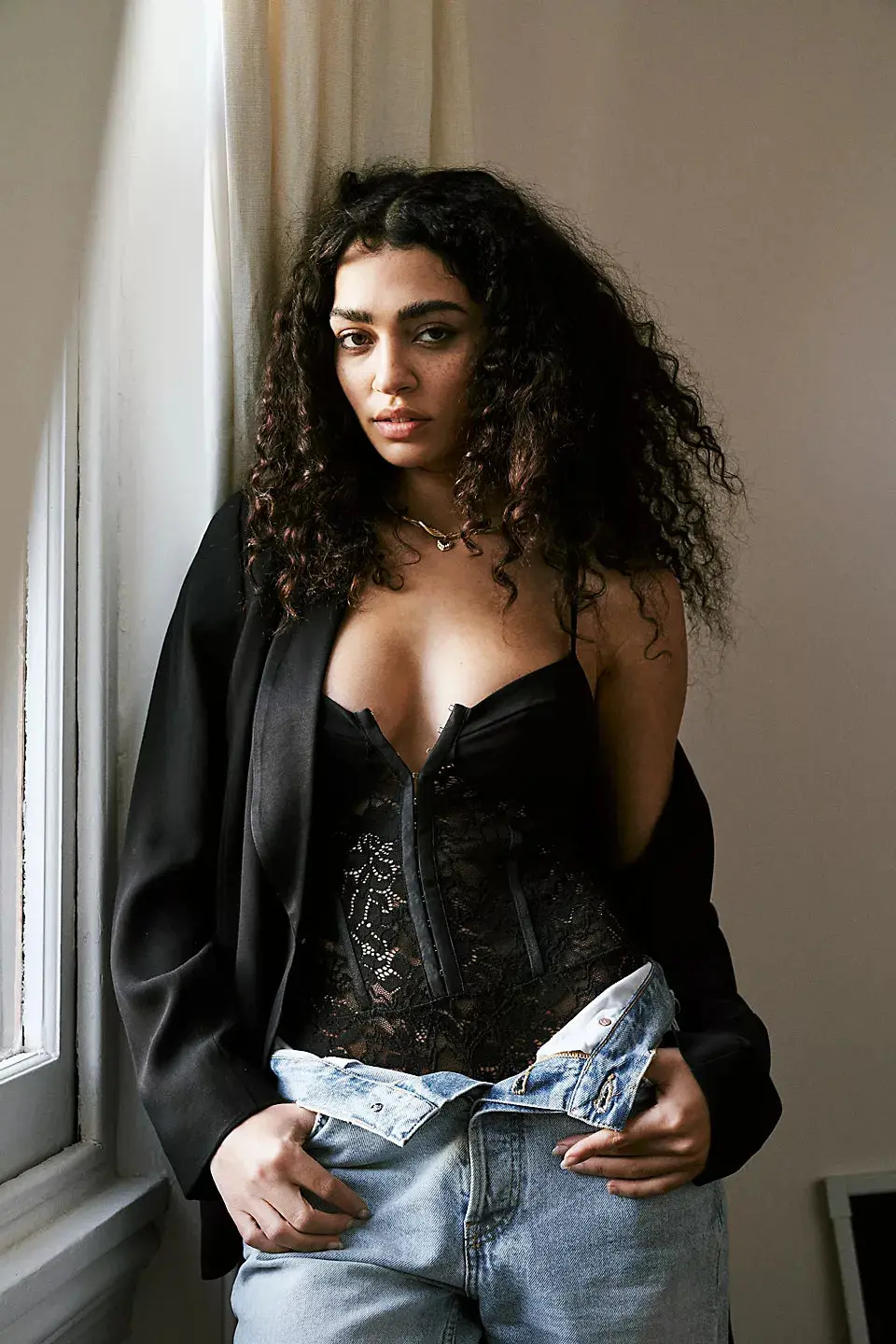 Free People Night Rhythm Lace Bodysuit In Black 1