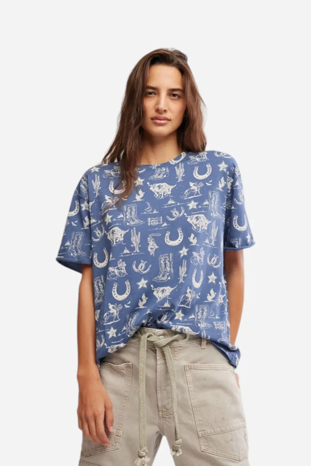 Free People Painted Floral Tee In Navy Combo 1