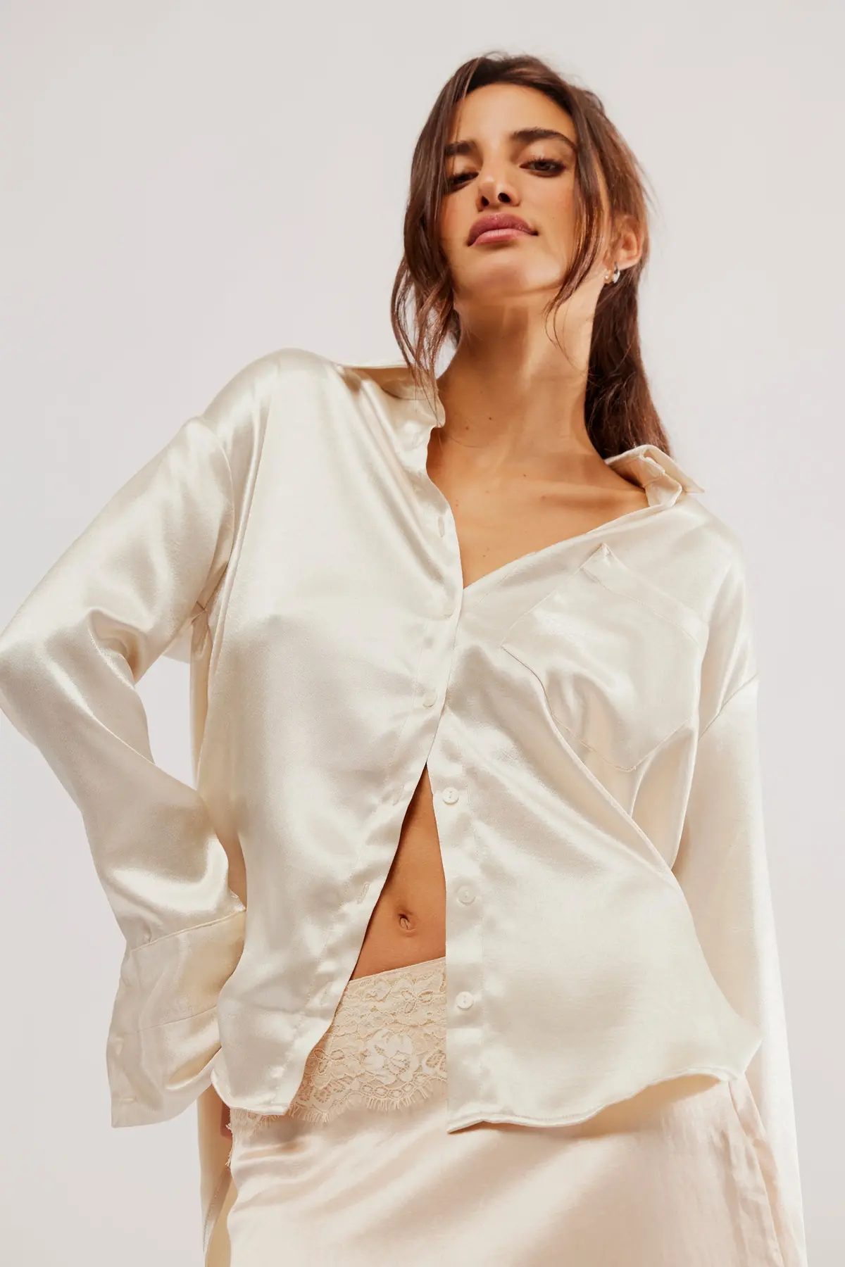 Free People Shooting For The Moon Buttondown Shirt In Tea 1