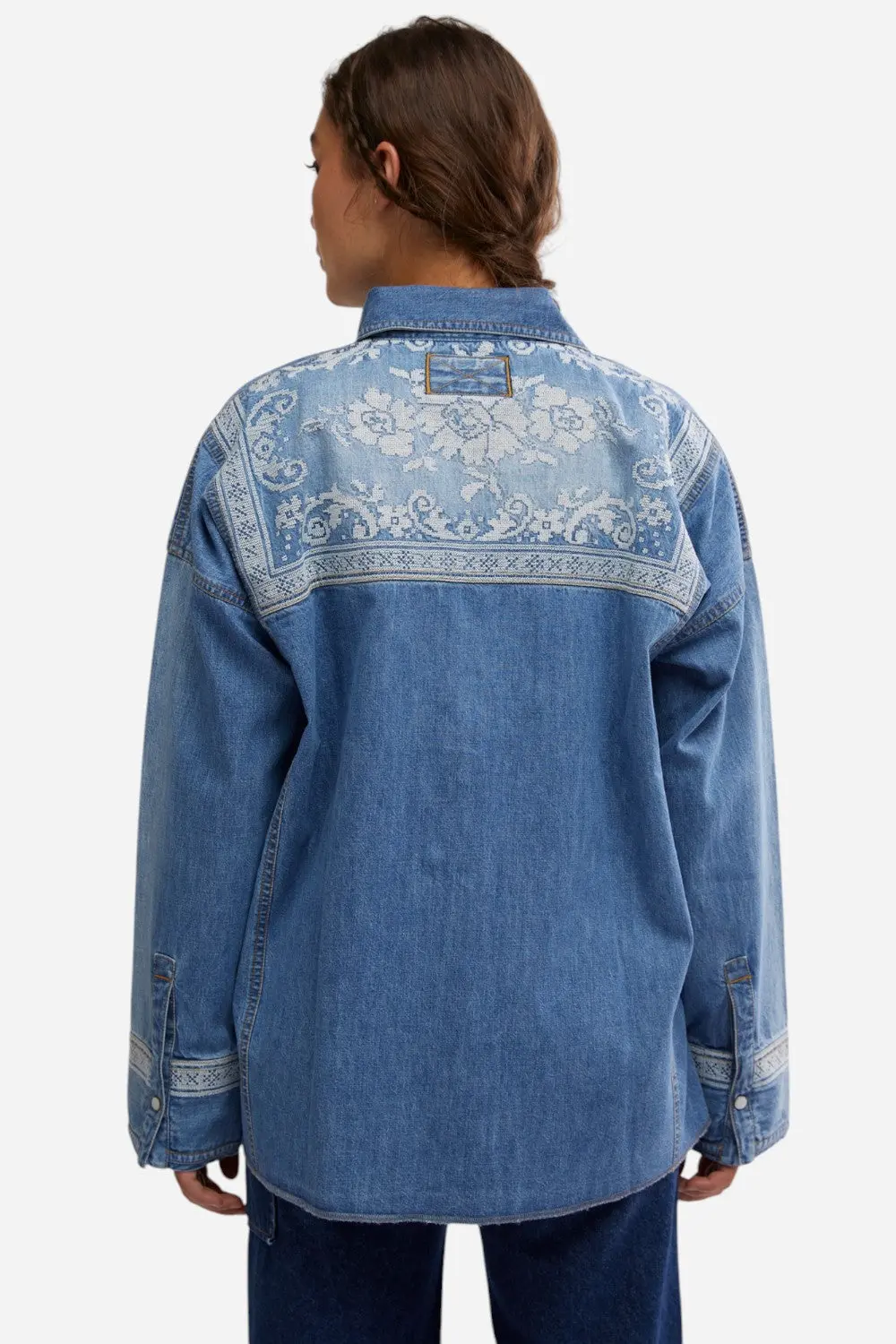 Free People Lace Embroidered Denim Shirt 3