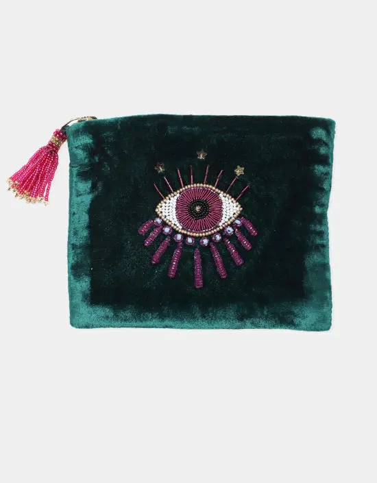 Olivia Dar Small Sparkle Eye Pouch In Green Aqua 1