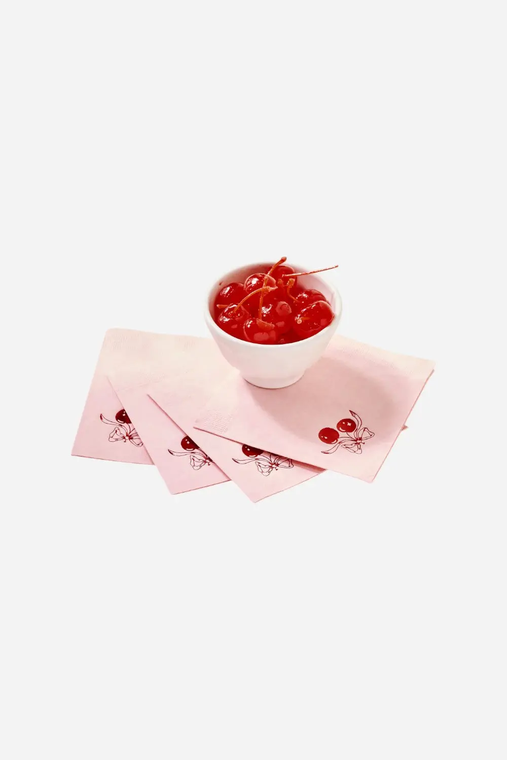 One & Only Paper Red Cherries With Bow On Pink Napkin - Set Of 20 2