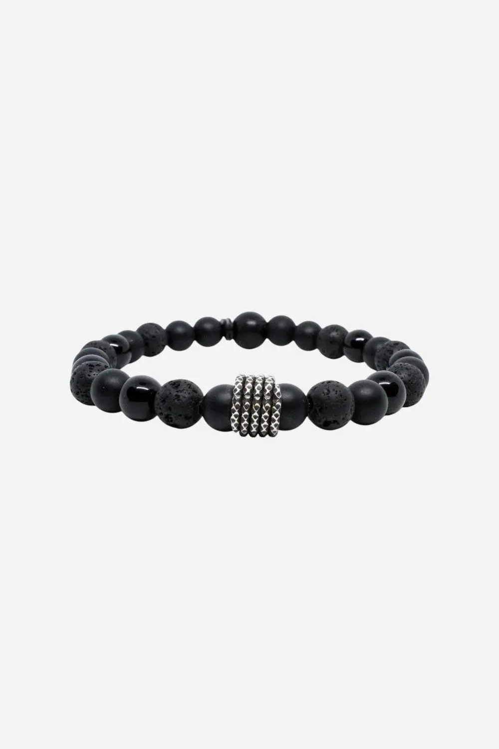 Kenton Michael Onyx Gemstone Black Lava Men's Bracelet & Sterling Silver Coil 1