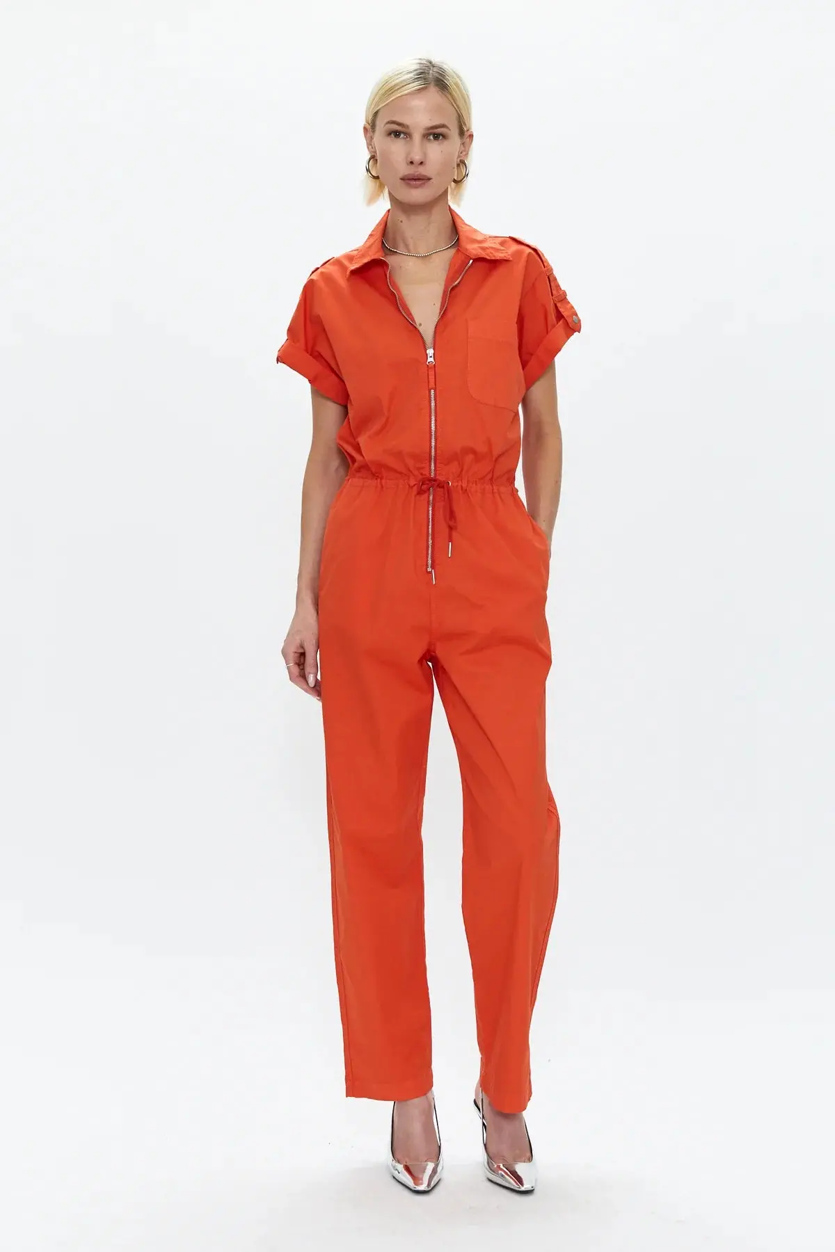 Pistola Jordan Short Sleeve Zip Front Jumpsuit In Poppy 1