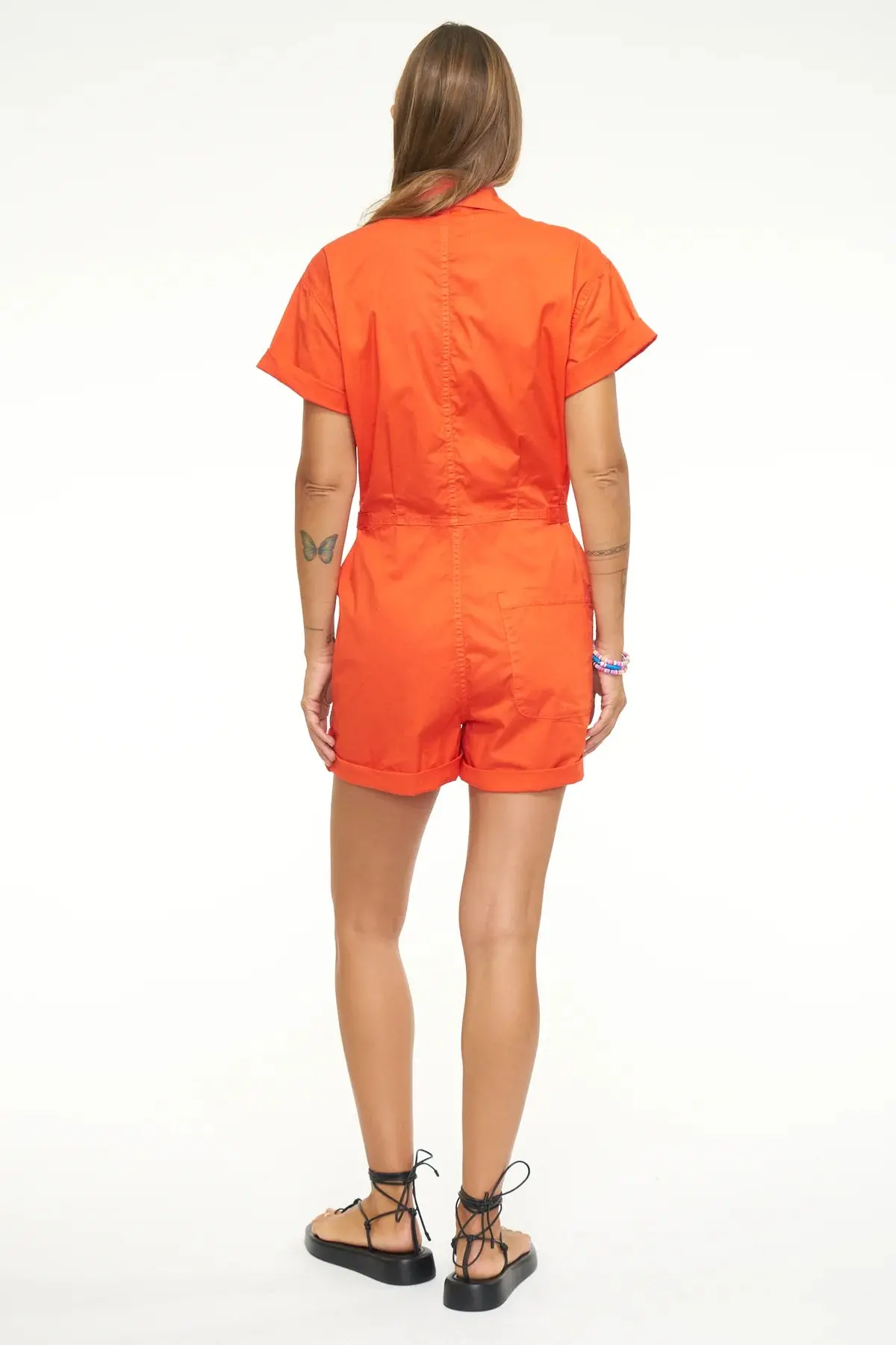 Pistola Parker Short Sleeve Romper In Blood Orange 3