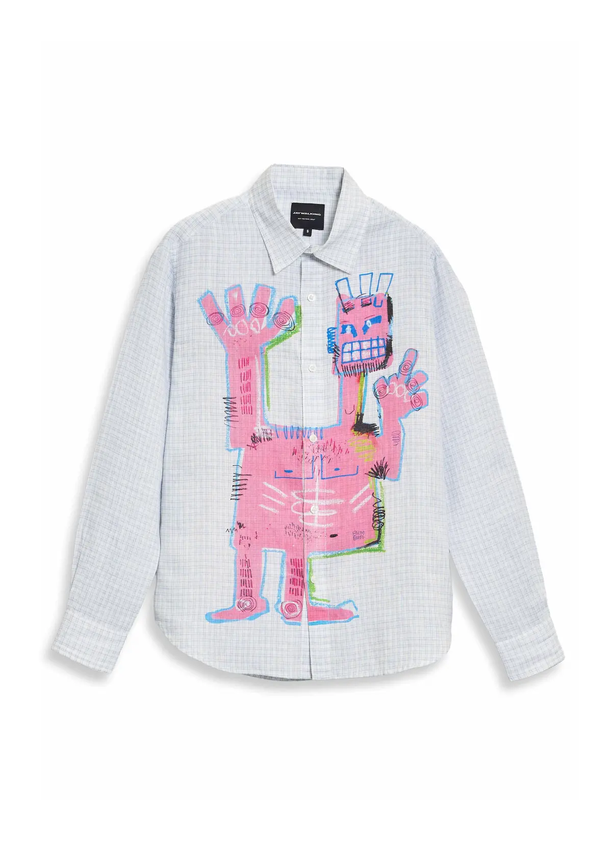 Pink Man White Checkered Linen Shirt [Unisex] 1