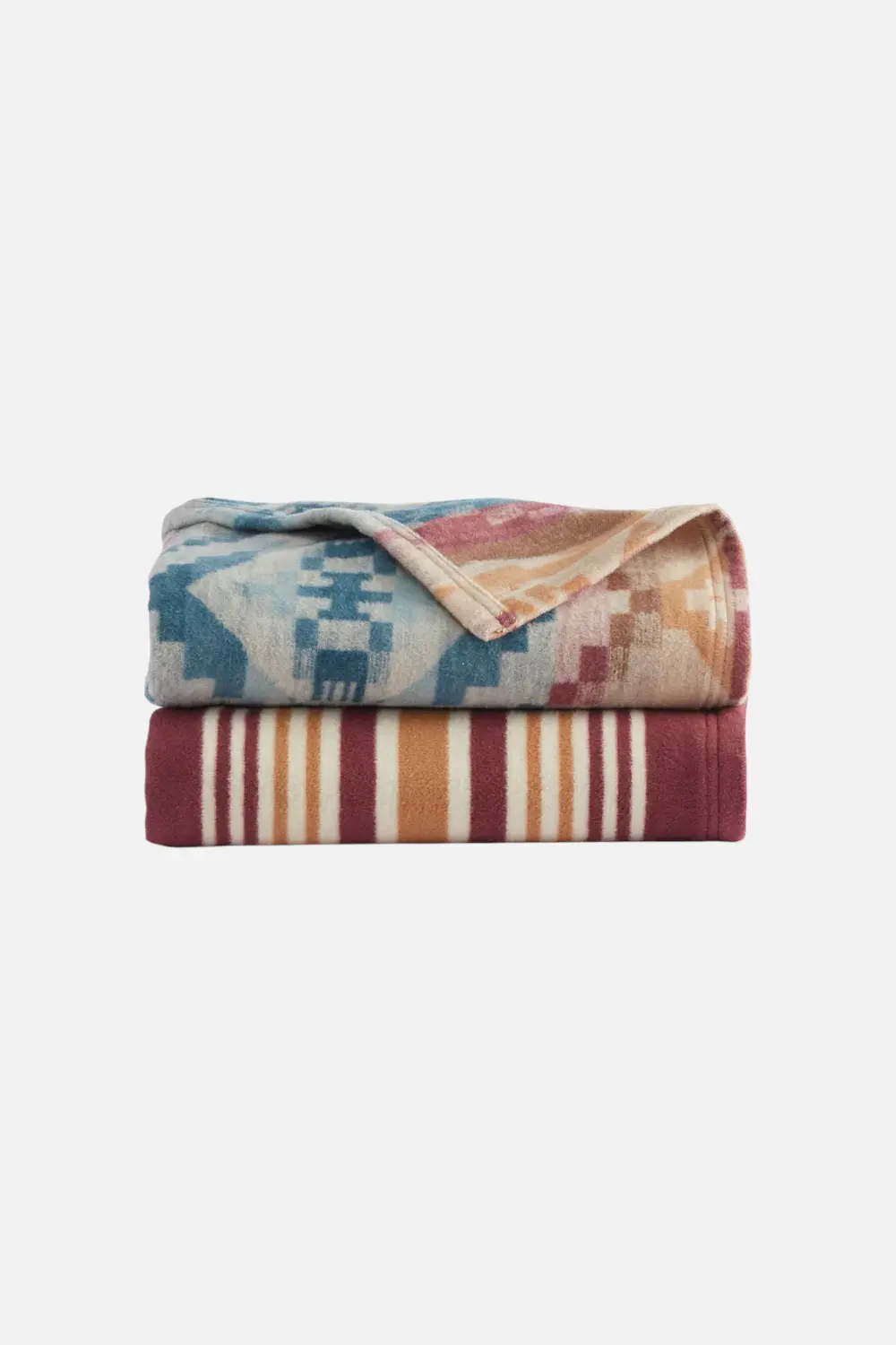 Pendleton Woolen Mills Carico Lake/Stripe Organic Cotton Throw Gift Pack In Sandshell & Andora 1