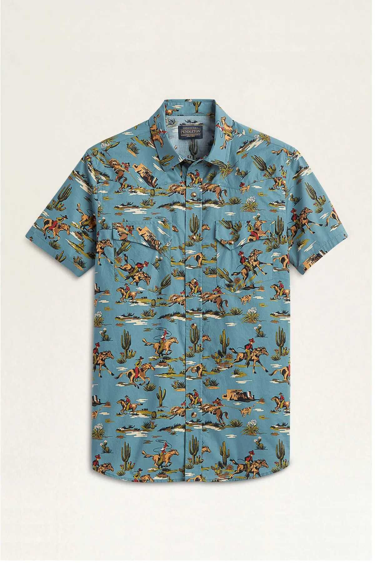 Pendleton Woolen Mills Short Sleeve Laramie Snap-Front Shirt In Sky Rider 1