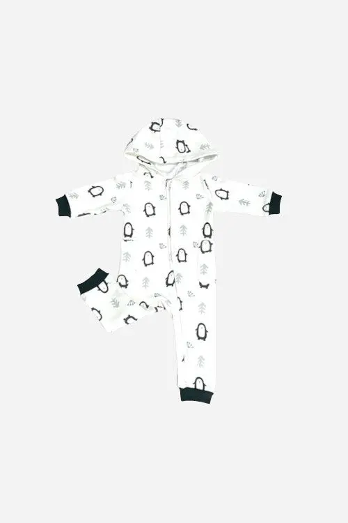 Viverano Penguin Fleece Zipper Hooded Baby Jumpsuit 1