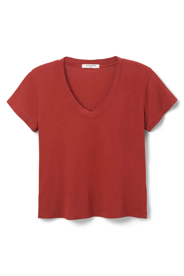 Perfect White Tee Hendrix Cotton Boxy V-Neck In Cali Chili 1