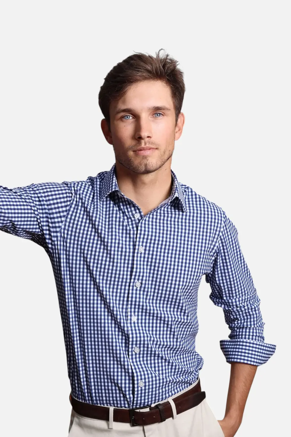 Collars & Co Men's Apex Performance Dress Shirt In Navy Gingham 1