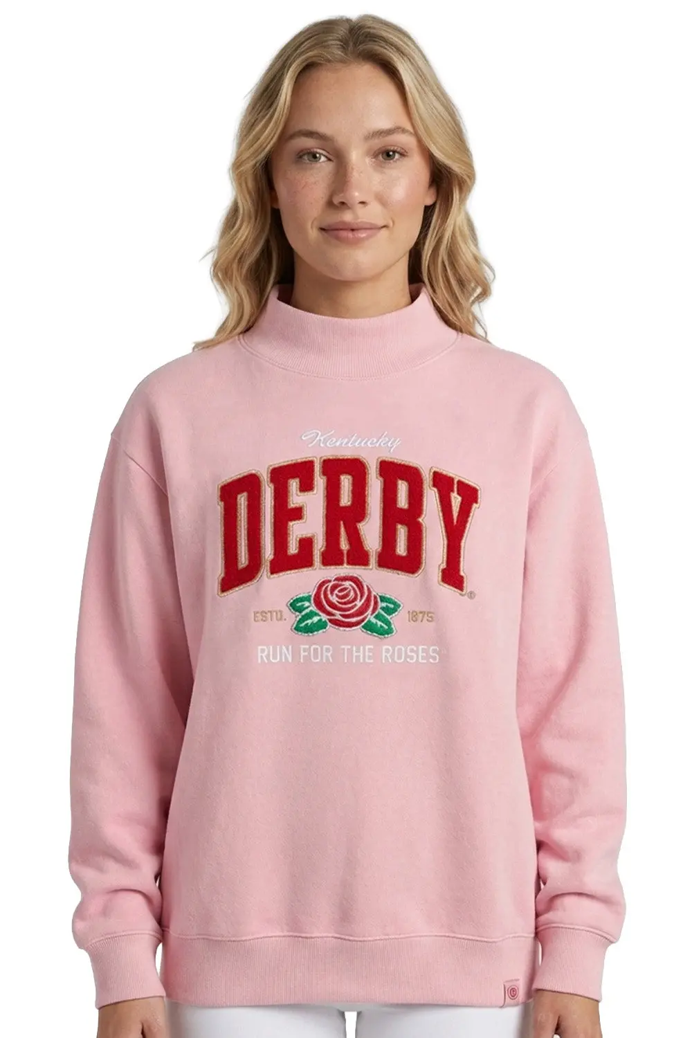 Kentucky Derby 152 Pink Chenille Rose Mock Neck 1