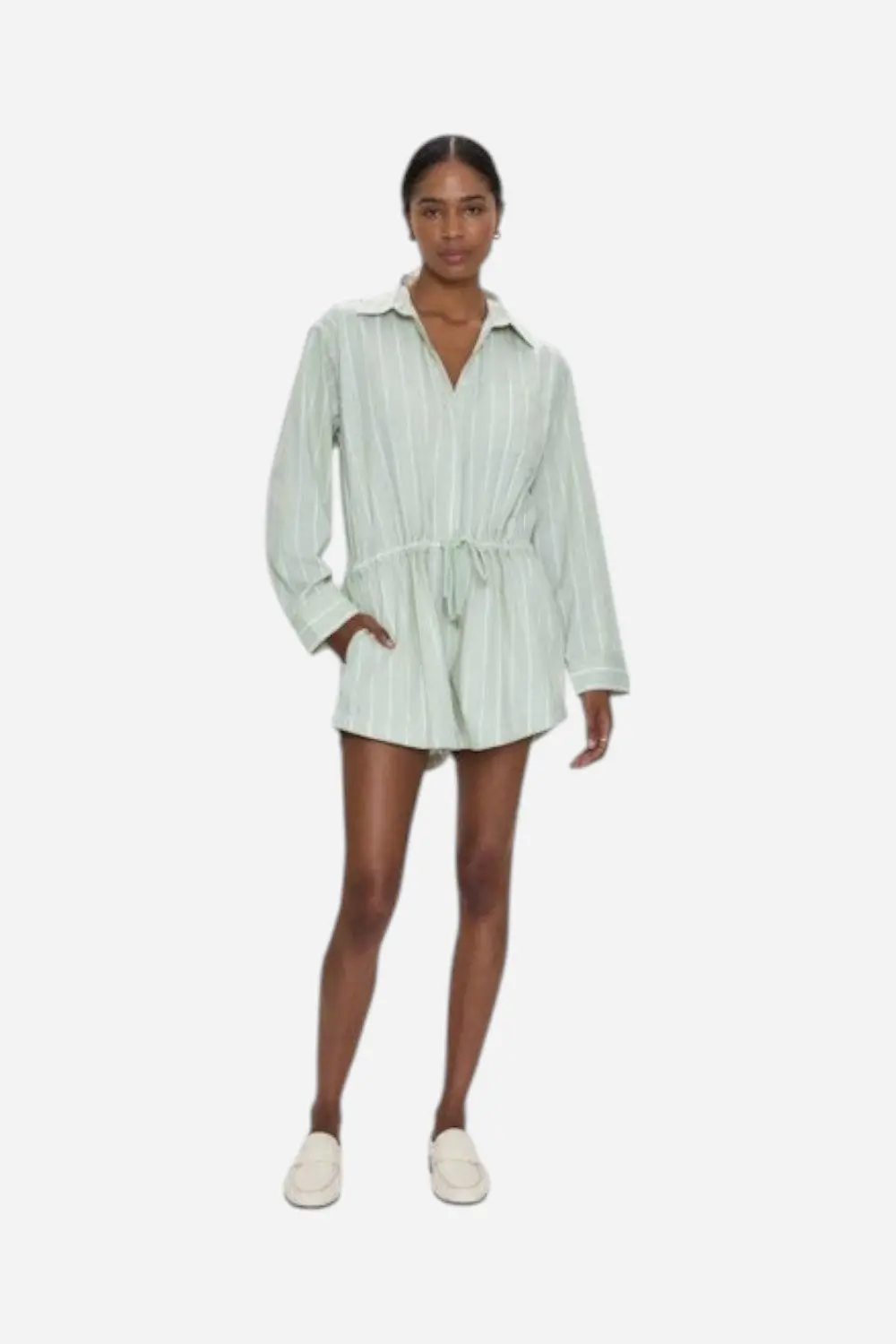 Pistola Amelie Romper In Pistachio Stripe 1
