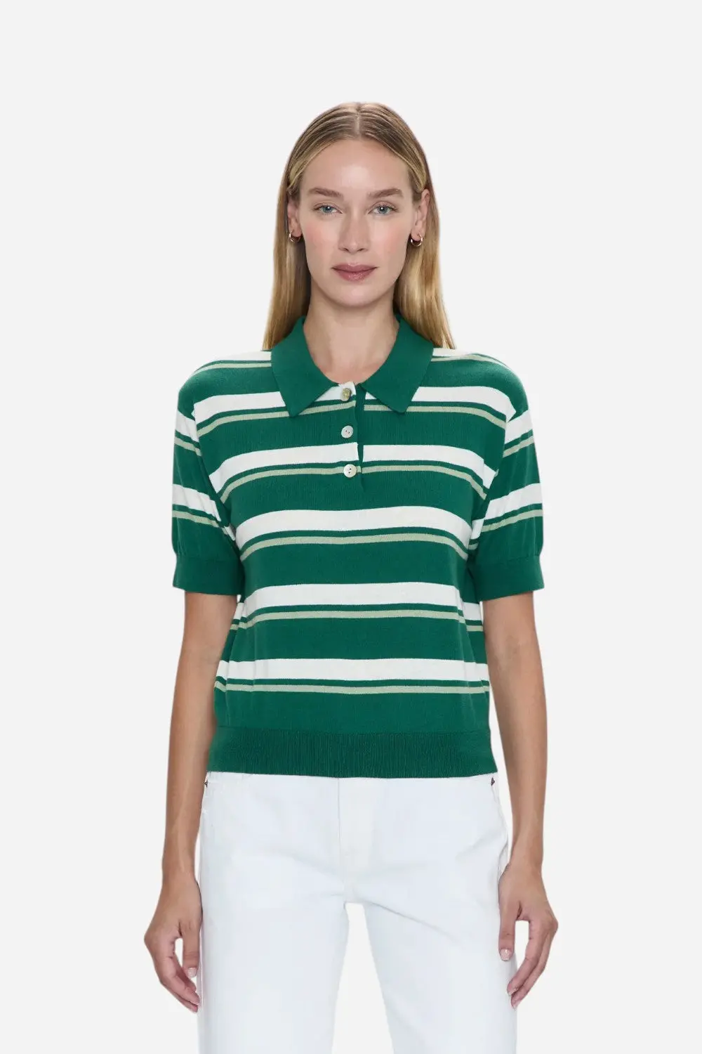 Pistola Drea Cropped Polo In Emerald Stripe 1