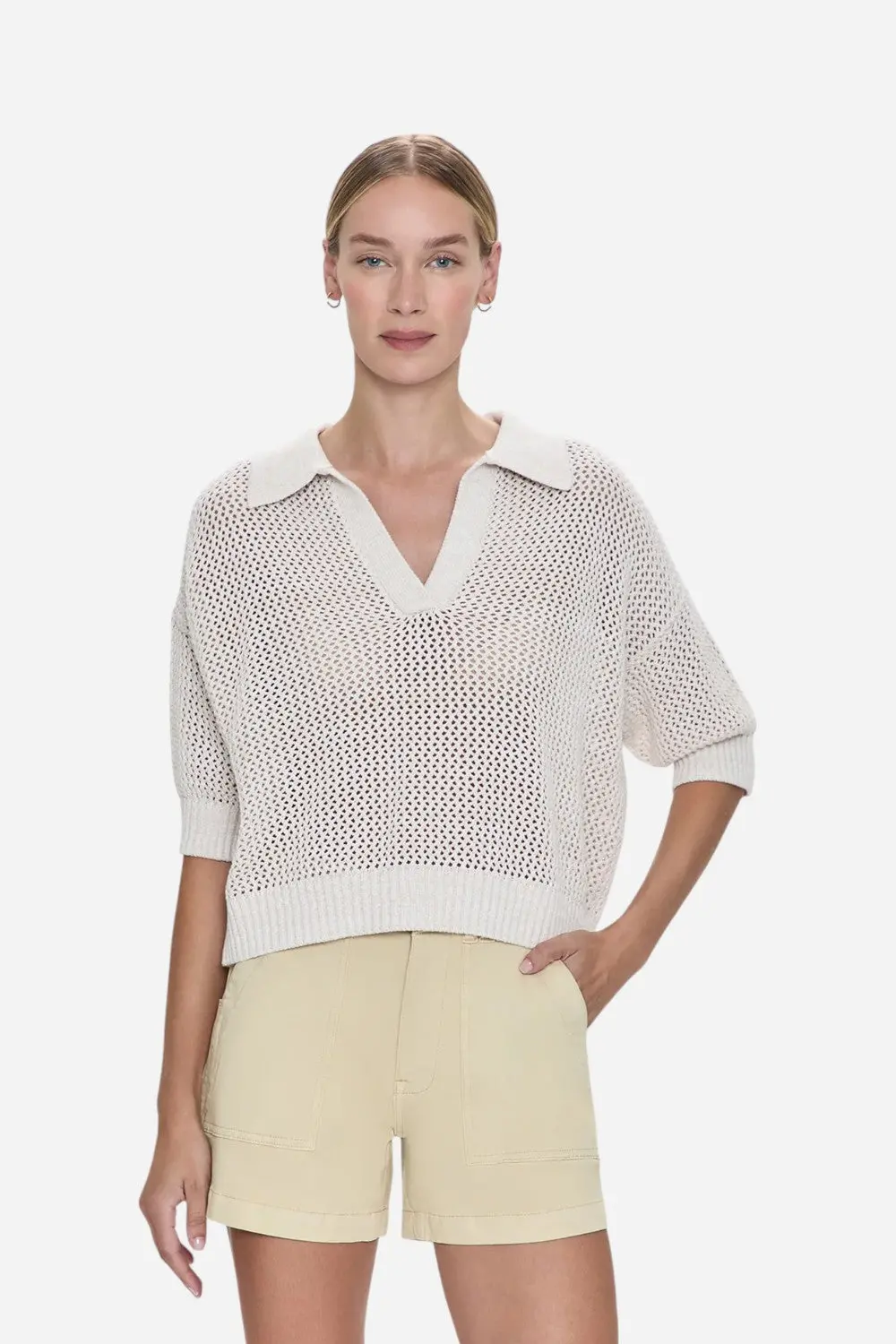 Pistola Emma Open Knit Polo In Dove Marl 1
