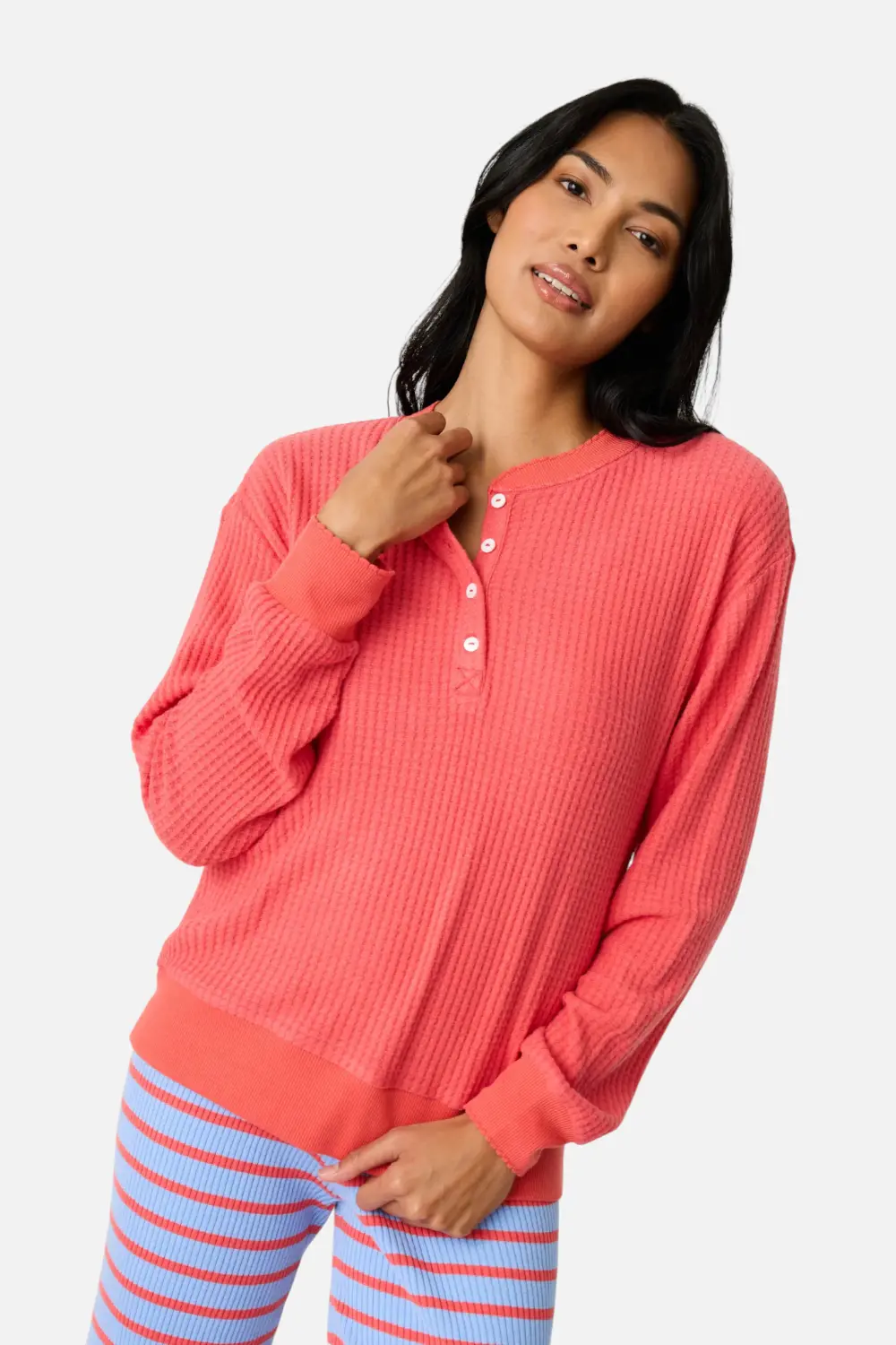 Pj Salvage Morning Waffles Long Sleeve Top In Scarlett Red 1