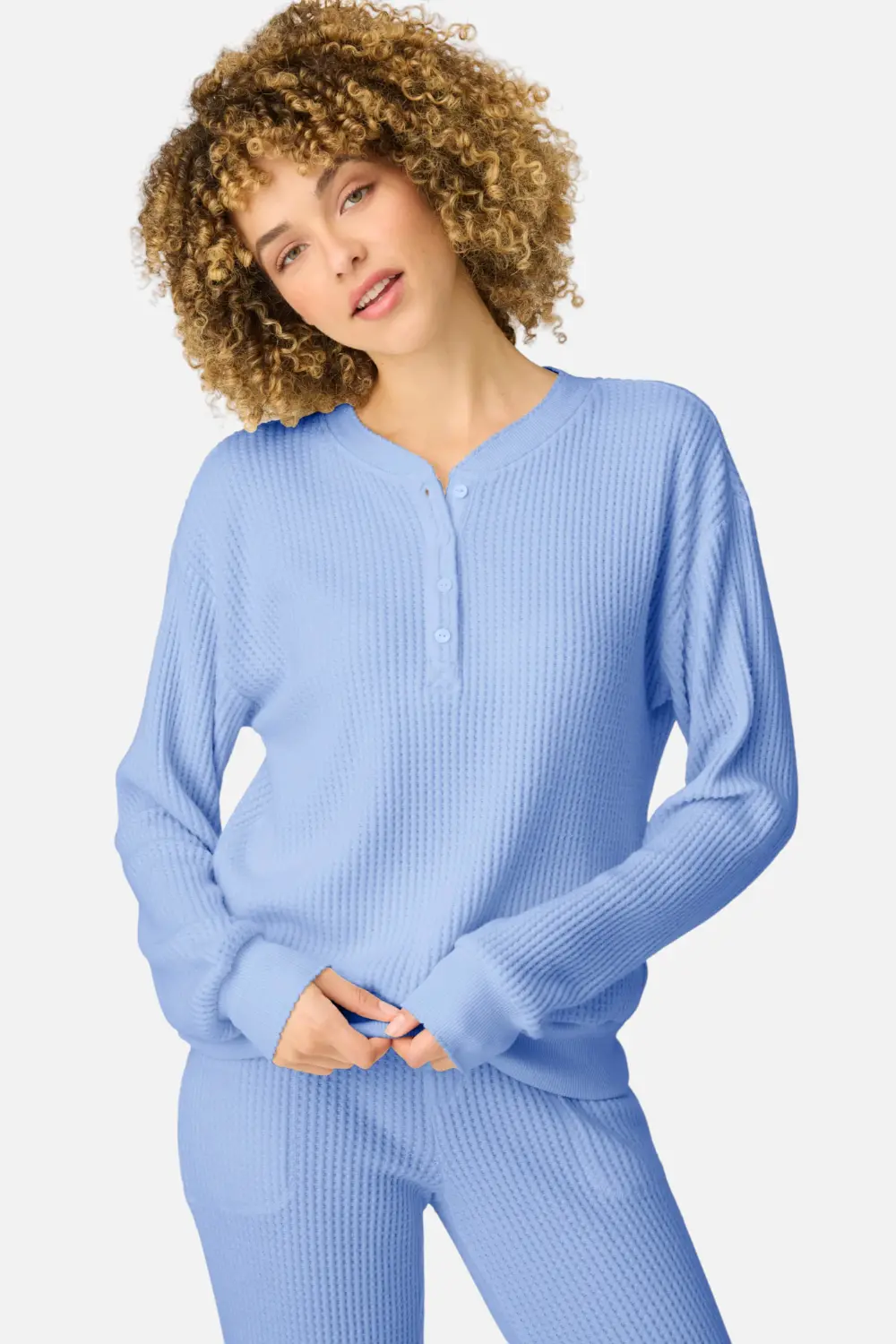 Pj Salvage Morning Waffles Long Sleeve Top In Periwinkle 1