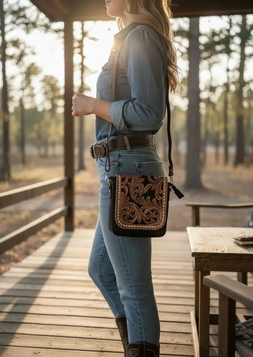 Sami Saddle Bloom Hand-Tooled Crossbody Purse 2