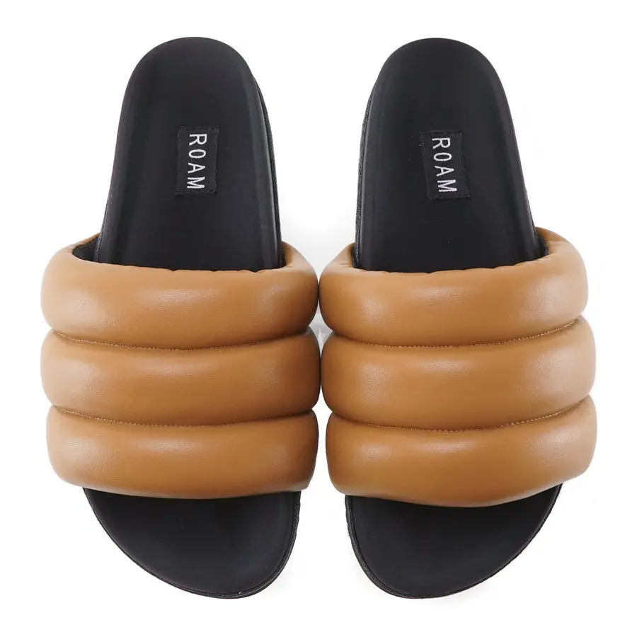 Puffy Sandals In Cognac Vegan Leather 2