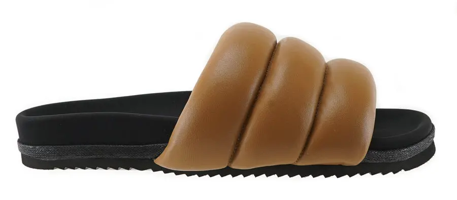 Puffy Sandals In Cognac Vegan Leather 1