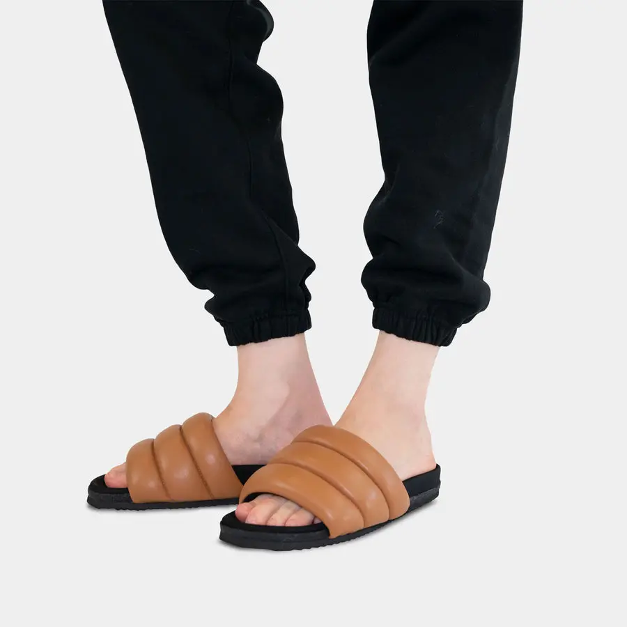 Puffy Sandals In Cognac Vegan Leather 3