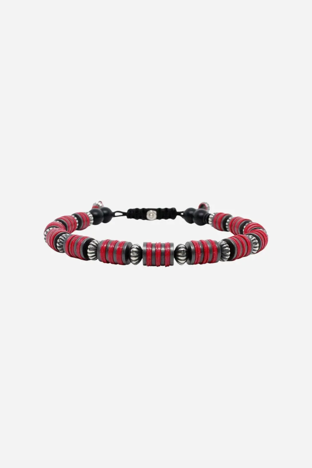 Kenton Michael Red Vinyl Gunmetal Discs Sterling Silver Men's Bracelet - Large 1